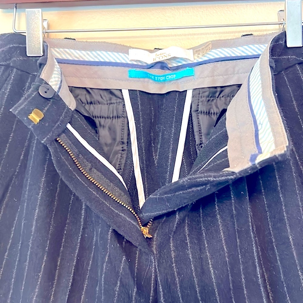 Boden Navy Pinstripe Trousers with Pleats and Pockets Soft. W 15” L 33”